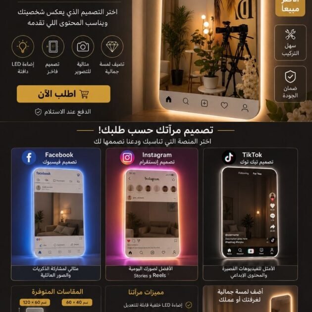 ✨ حوّل غرفتك او محلك إلى ستوديو تصوير احترافي في ثواني! مرآة Instagram المضيئة… خلي كل زاوية عندك "فوتوجينيك" 😍